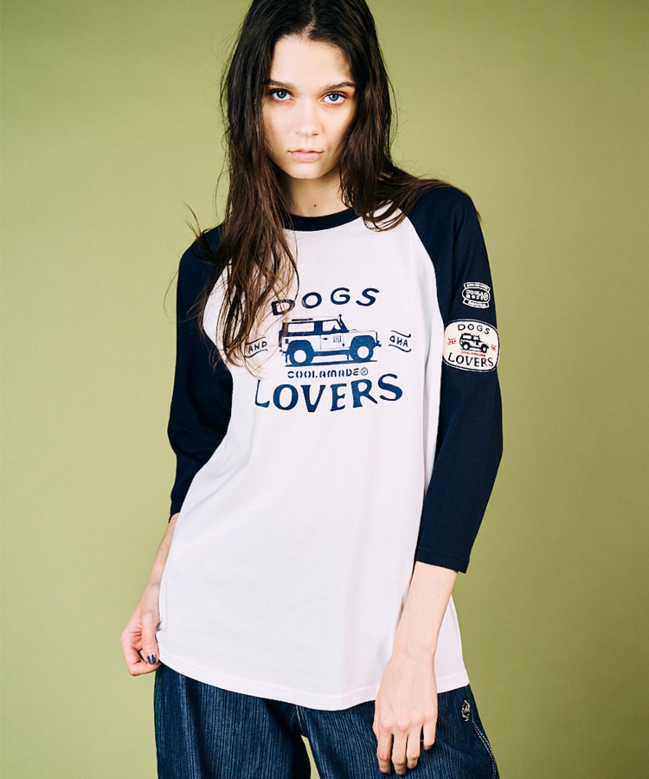 DOGS LOVERSプリントラグランスリーブTシャツ (WHITE) CQ-49021