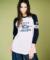DOGS LOVERSプリントラグランスリーブTシャツ (WHITE) CQ-49021