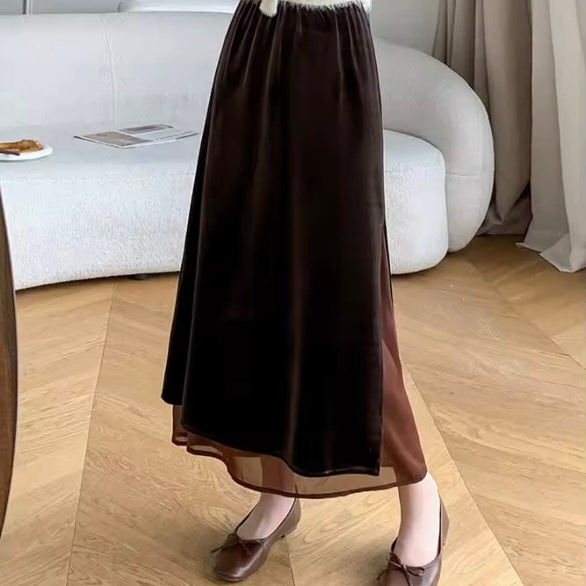 velor slit long skirt