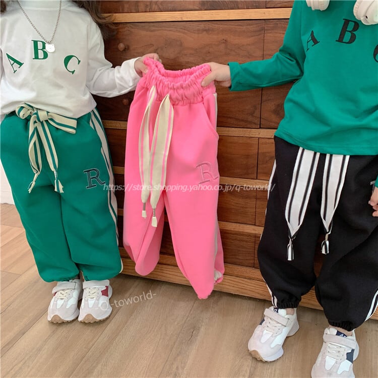 90 130 スウェット パンツ サイドライン ｒ 男の子 女の子 秋冬 子供服 女の子 人気 韓国子供服 男の子 Q Toworld キュートワールド 子供服