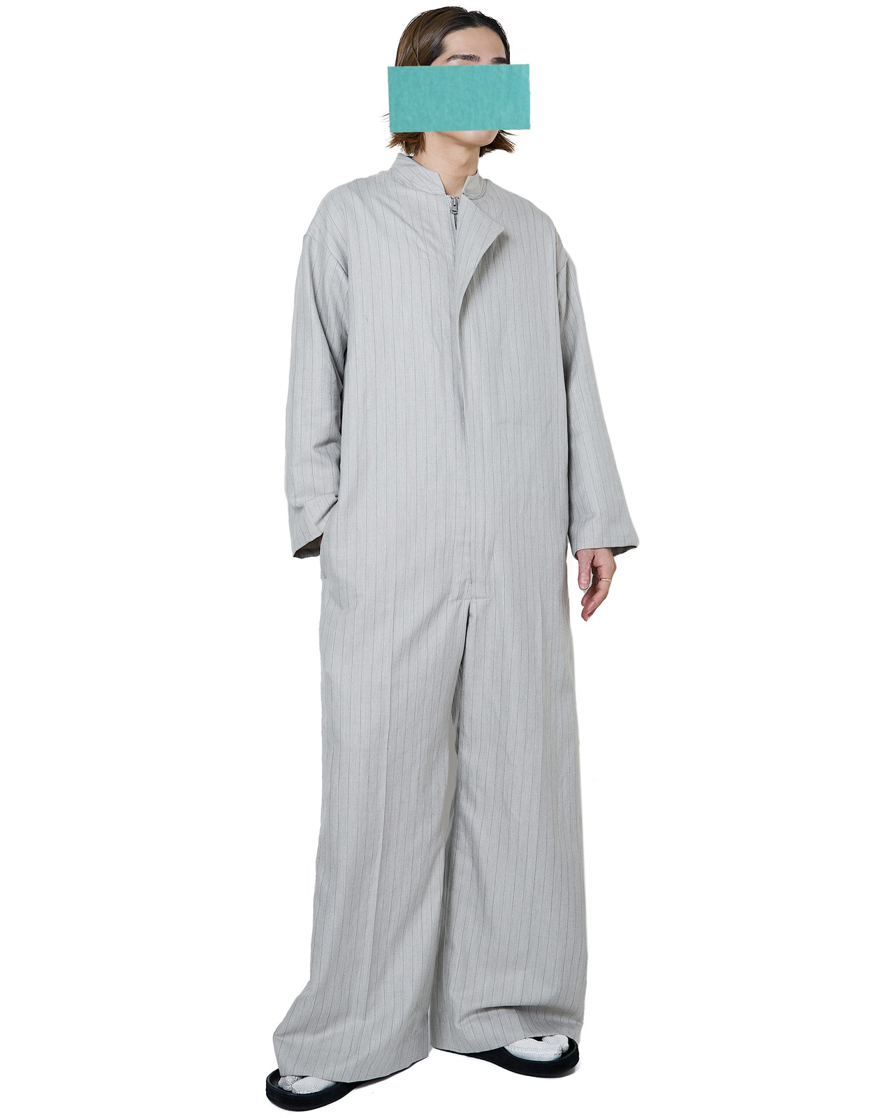 m's braque "ASSYMMETRIC ONE-SIDE LAPEL JUMP SUIT 〔NATURAL STRIPE〕"