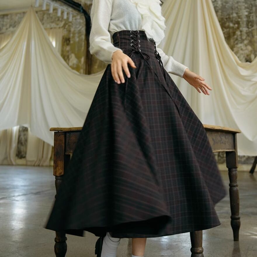 サブカル 服 地雷系 通販 クラロリ ロングスカート ハイウエスト Aライン 普段着使い 大人かわいい