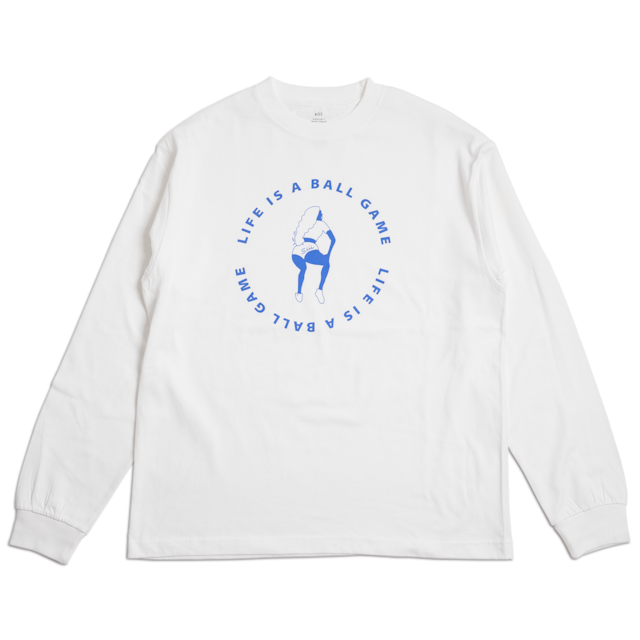 siii "BALL GAME" L/S TEE WHITE (BLUE PRINT)