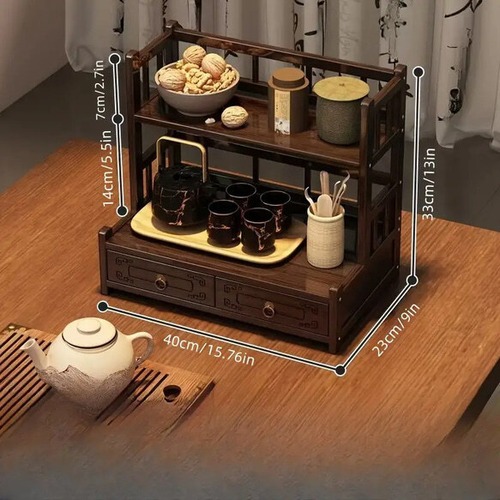 収納ラック ２段 木製 幅40cm 引き出し付 デスク収納 食器収納 小物収納 ヴィンテージ おしゃれ 北欧