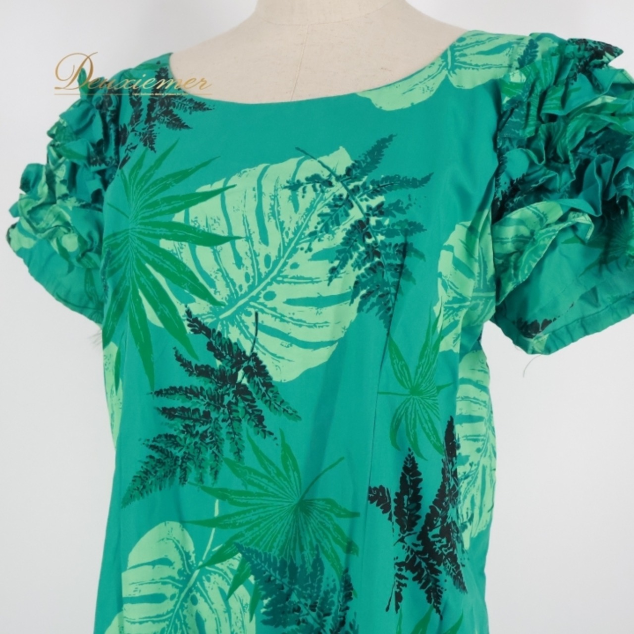 フラダンス 衣装 ワンピース ドレス グリーン系 ハワイアンプリント アロハ ハワイアン フラ ダンス レッスン 練習 フリル 半袖 フラダンス衣装 かわいい 華やか 鮮やか 大人っぽい ブラック系 緑 黄緑 黒 フリル付き ロングドレス パーティー ファッション 大人 女性 カジュアル おしゃれ ハワイアンスタイル