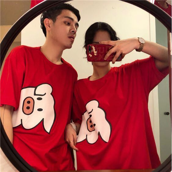 全2色 アニマル キャラクター ユニセックス ペア Tシャツ