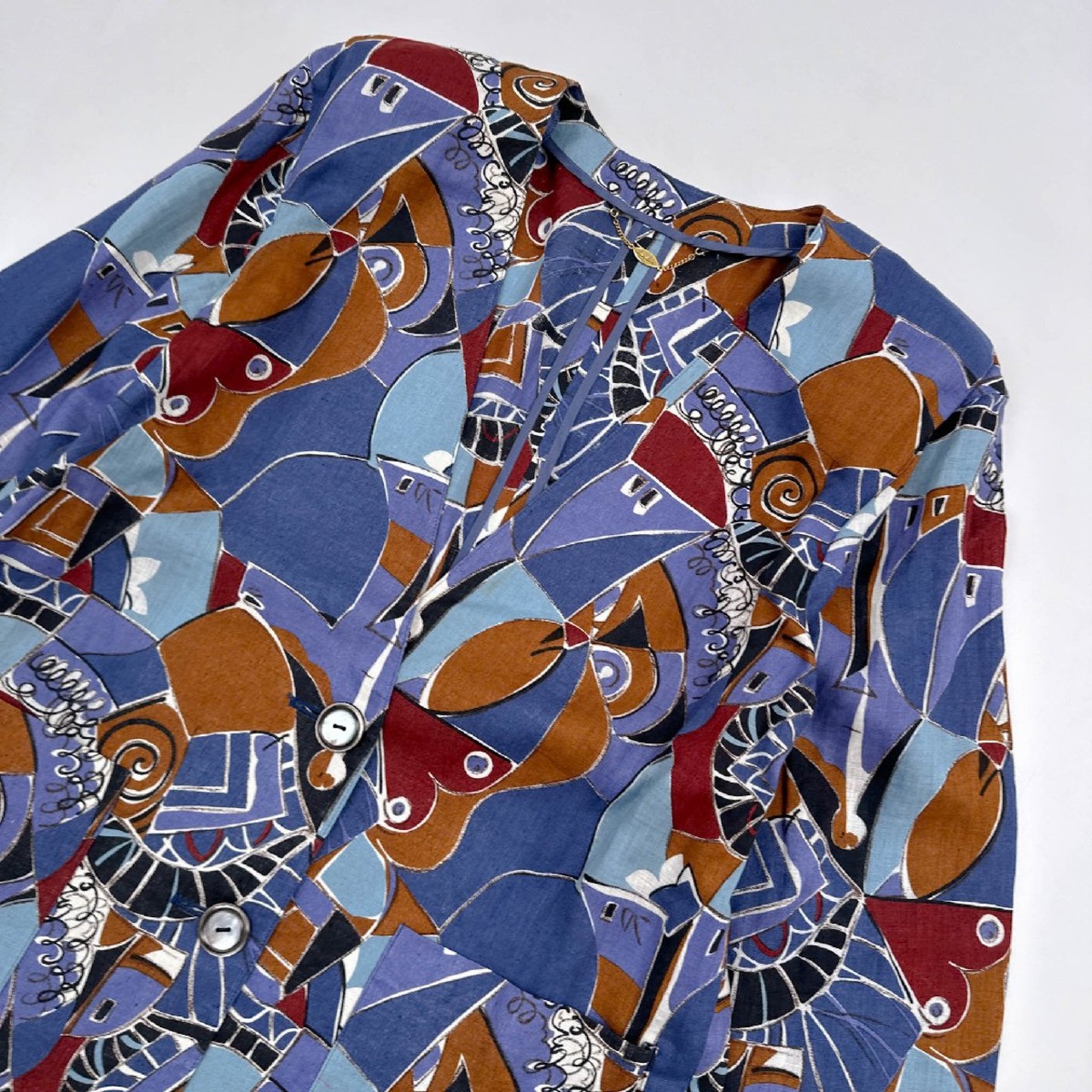 Leilian レリアン イタリア製生地 総柄 デザイン 麻100% ノーカラー ジャケット ブレザー 13＋ / 大きいサイズ リネン 日本製