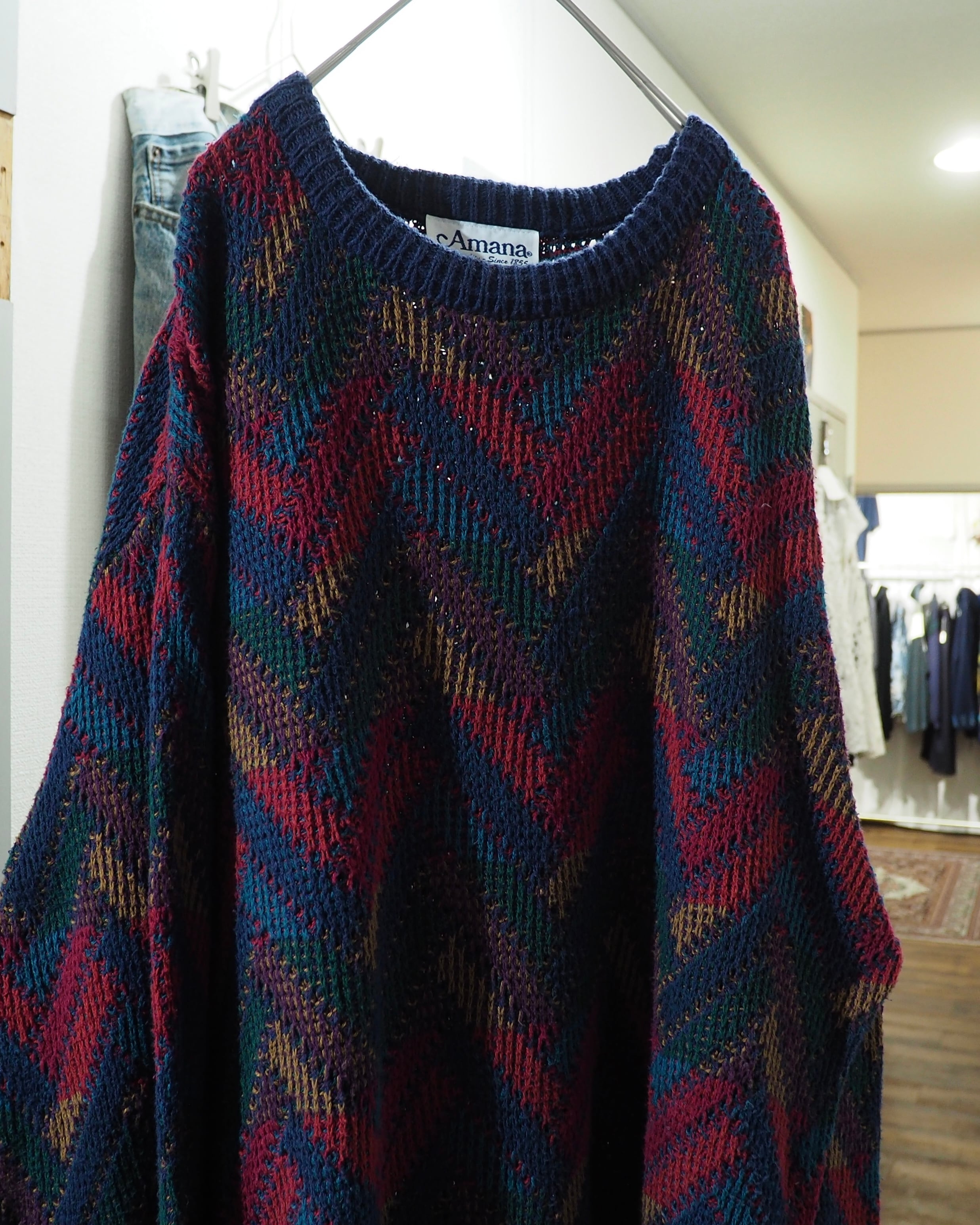 1980 - 90s ” Made in USA - Amana ” Zigzag Weaving Vintage Loose Knit