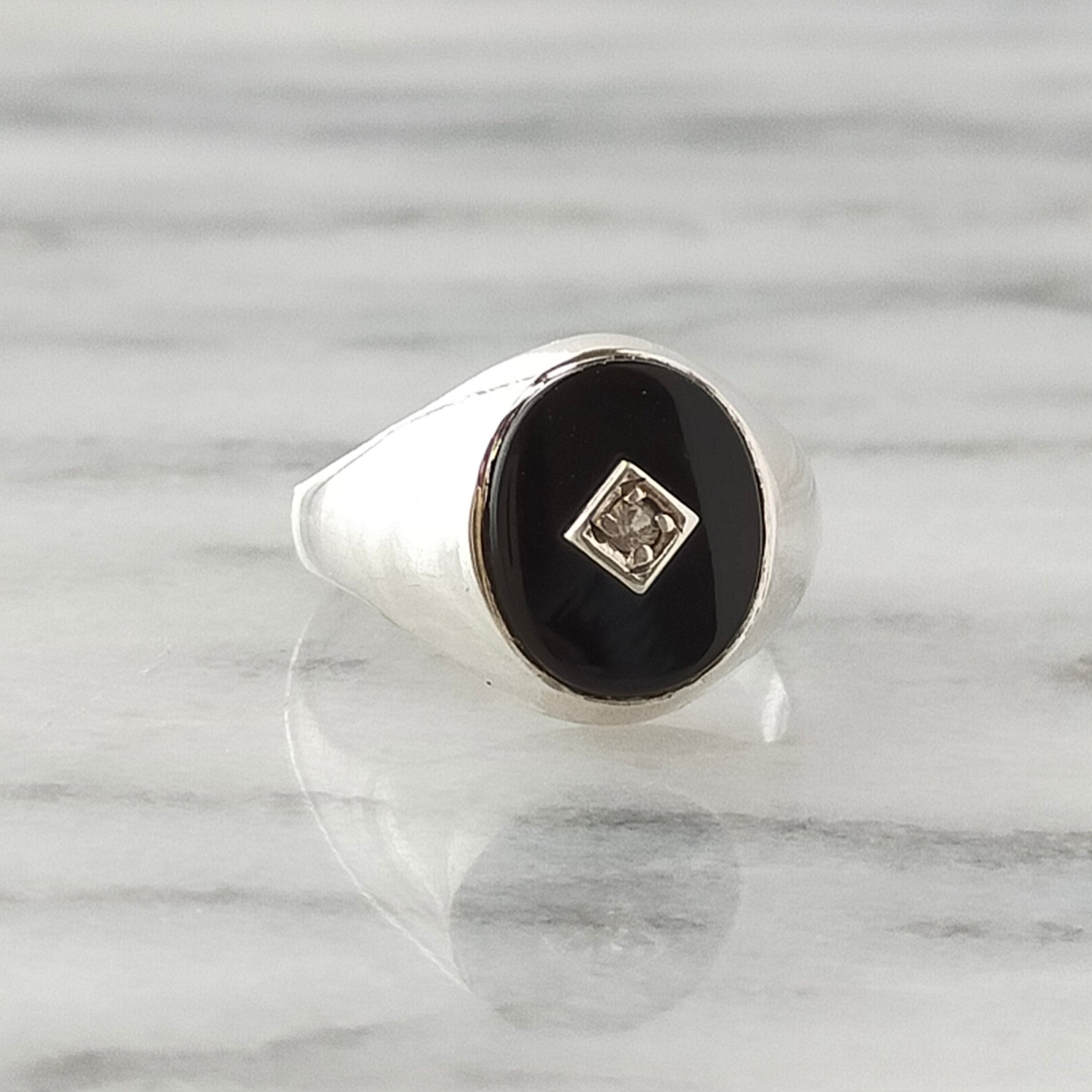 英国 1970年代 ヴィンテージ 925スターリングシルバー オニキス  