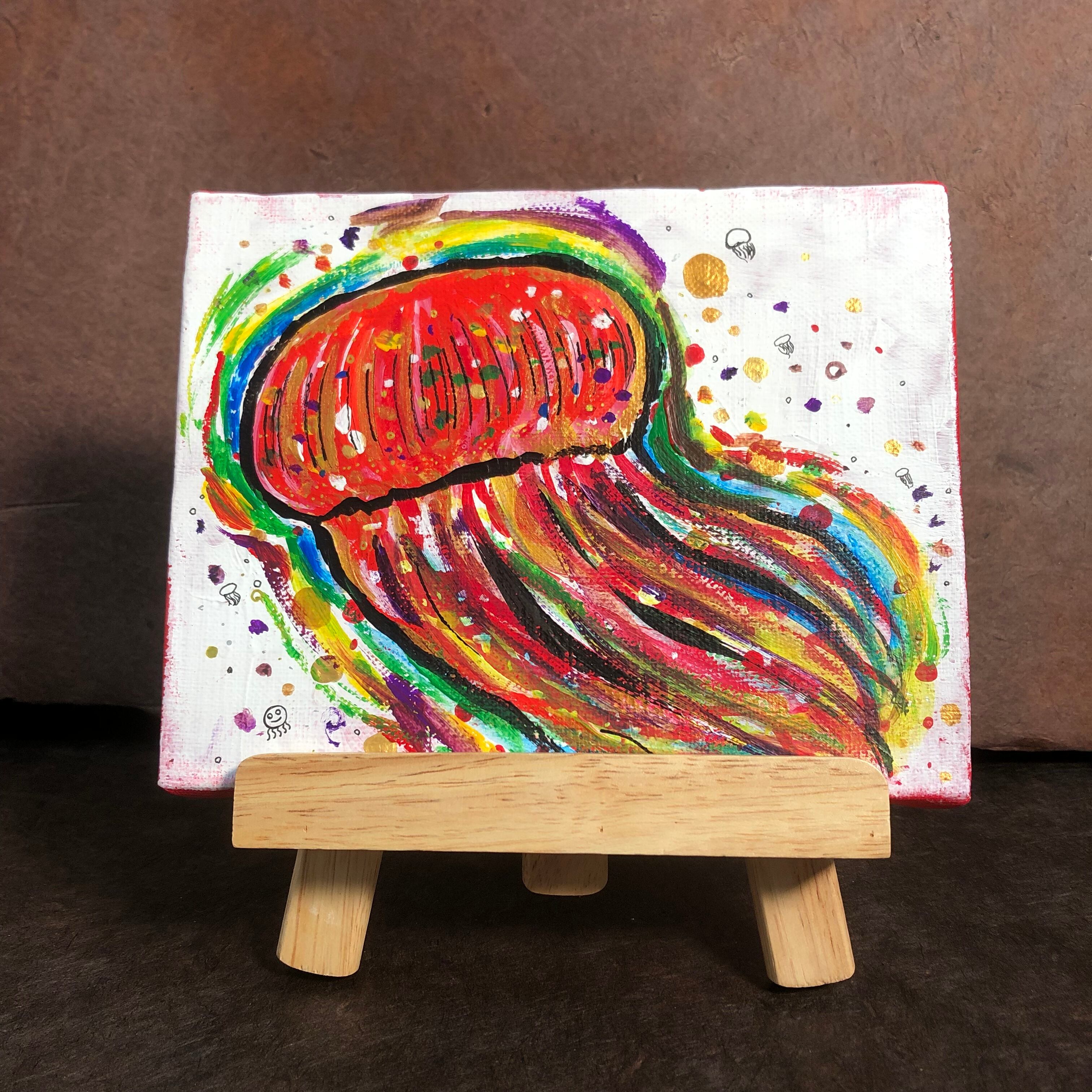 クラゲの油絵【浮遊】1点物の原画キャンバス