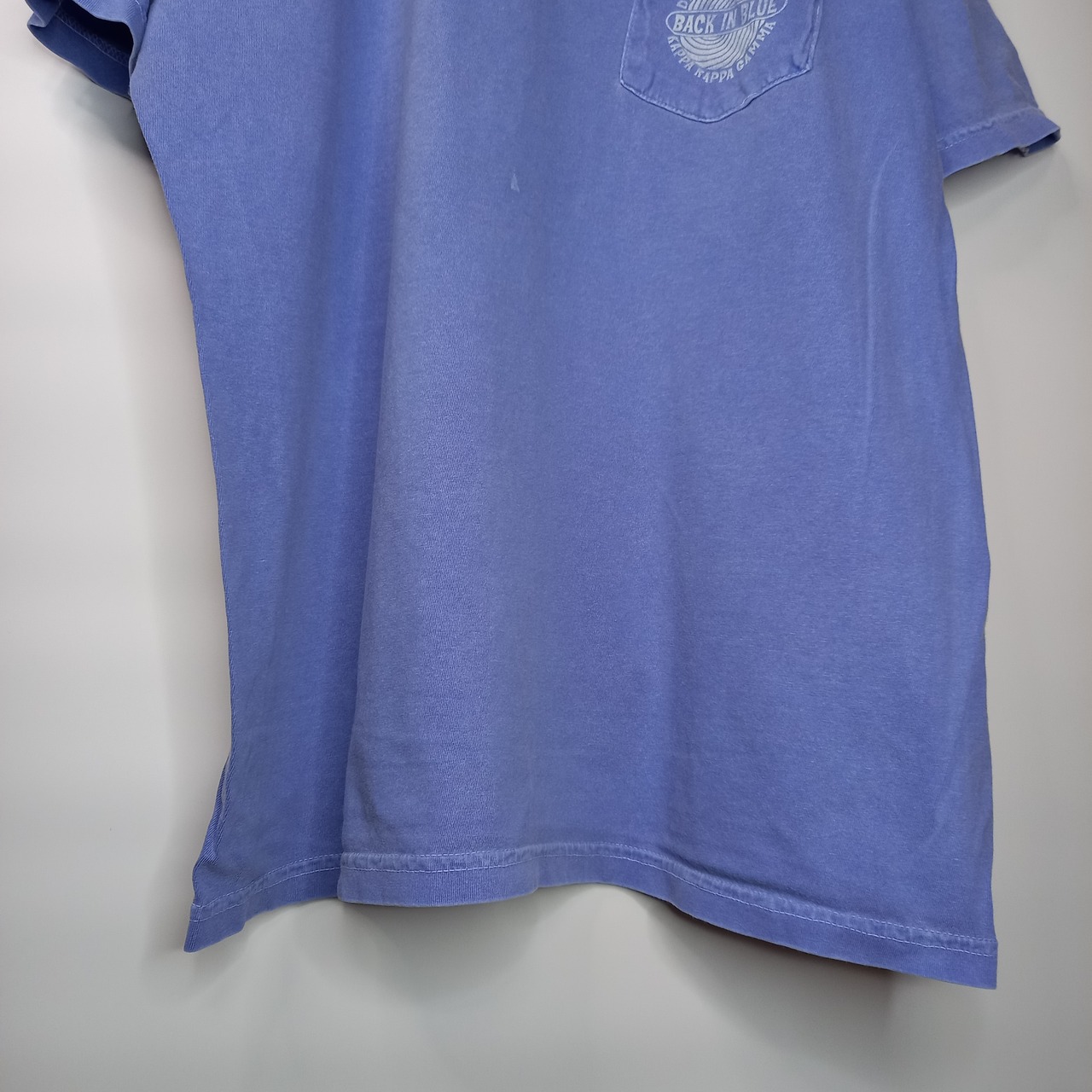 クルーネック　ポケット　Tシャツ　半袖　背面プリント　くすみブルー　L