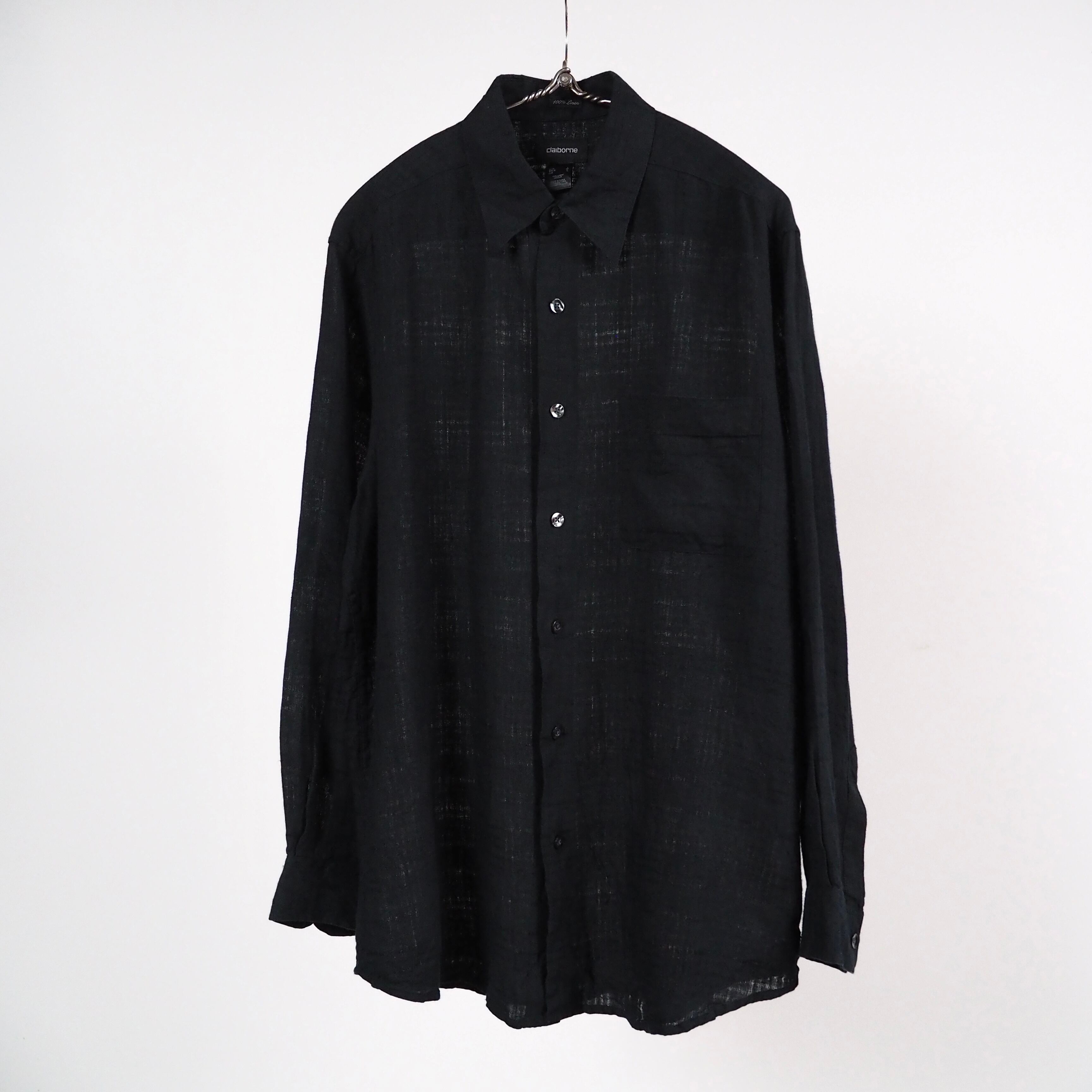 Claiborne Plaid Linen Shirt L Black クレイボーン リネンシャツ