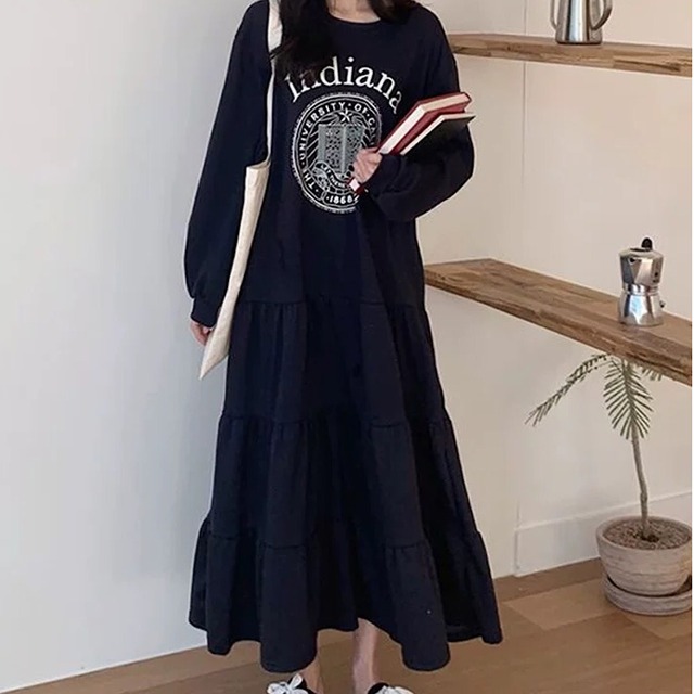 春 プリントル ーズ スリム 長袖 ドレス スカート ワンピース ドレス きれいめ aライン ロング 大きいサイズ かわいい 春冬 シンプル レディース 韓国 カジュアル 大人 レトロ 30代 40代 50代 OP-262KMY
