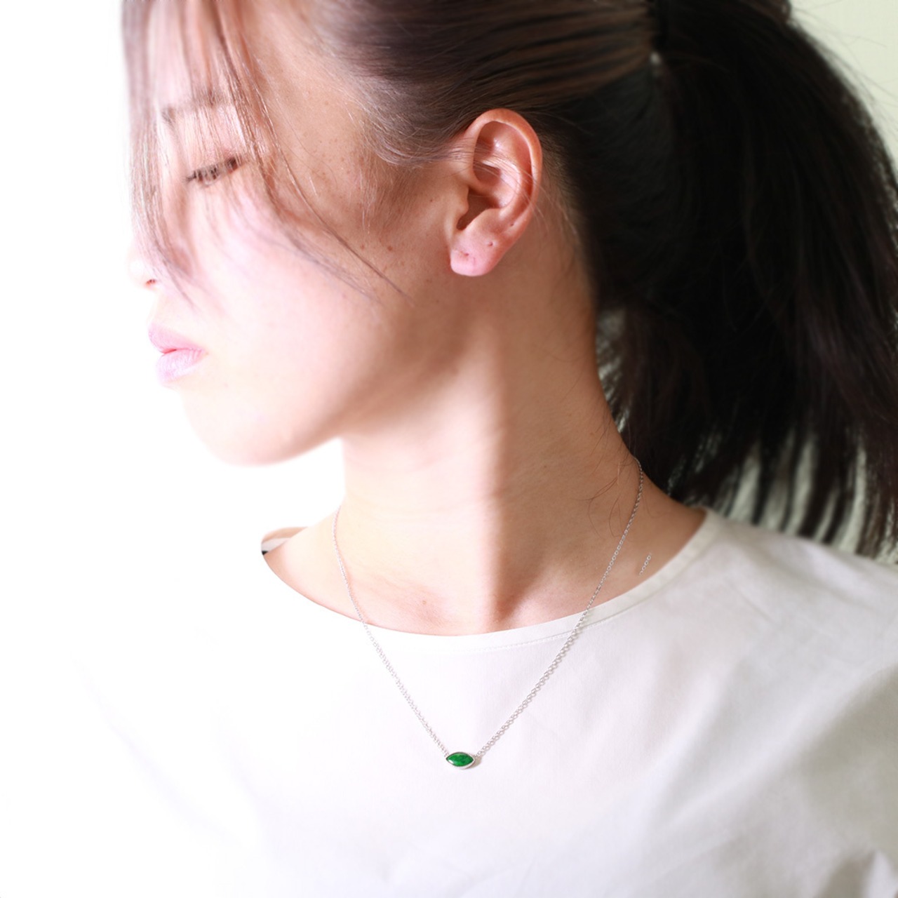 光にかざすと神秘的！ マーキス翡翠 新作！深緑翡翠 シルバー ネックレス A貨翡翠 jd_ne1187