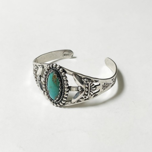 1930's〜 Vintage Southwestern Fred Harvey Style Sterling Triple Turquoise Cuff Bracelet