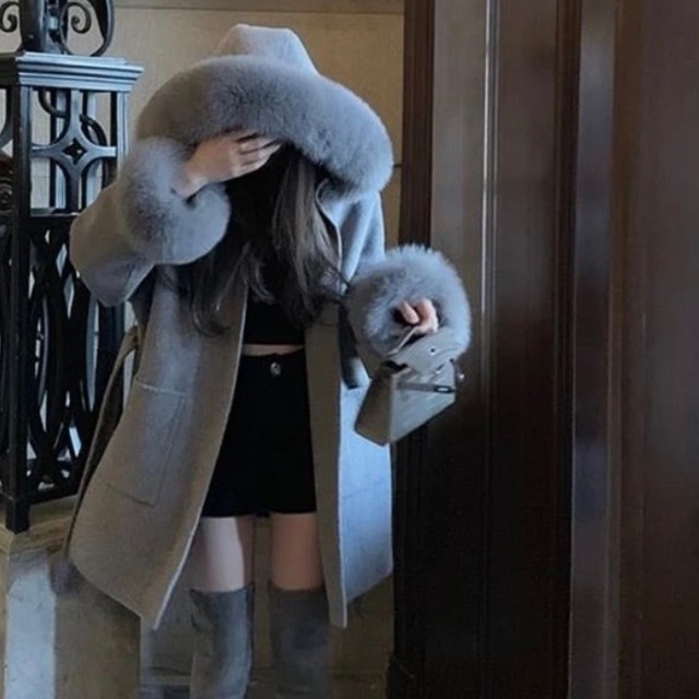 スリーブ&フードリアルファー ウールコート