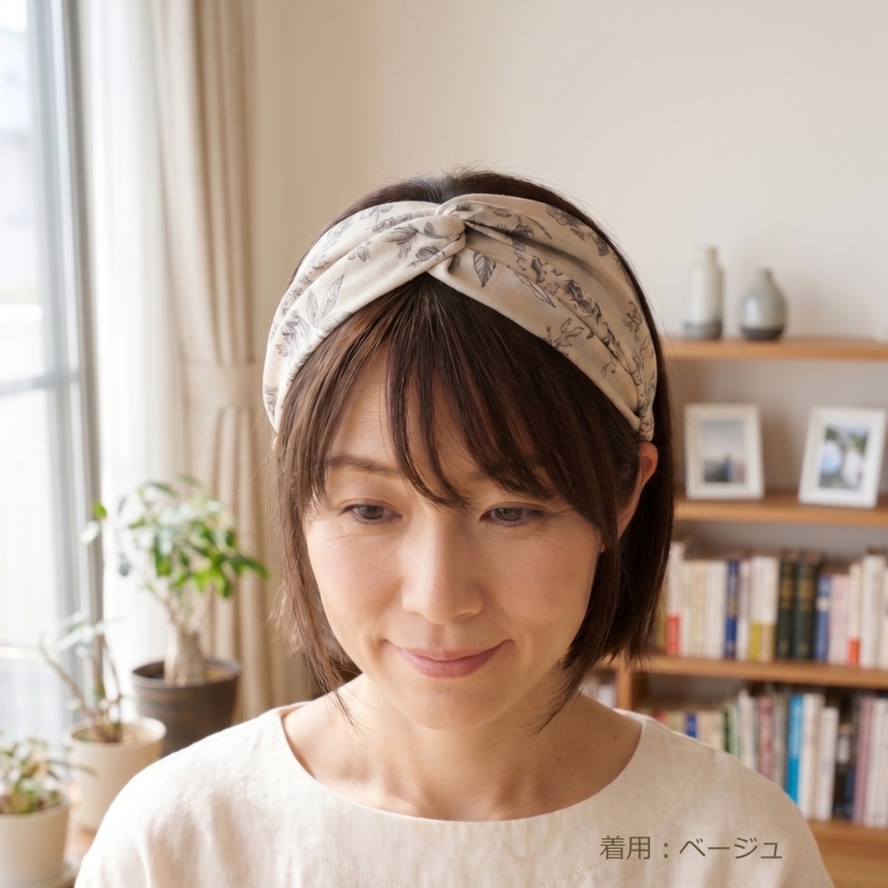 リーフ柄ヘアターバン |軽量さらさらボタニカル柄でおしゃれにカバー 薄手で快適
