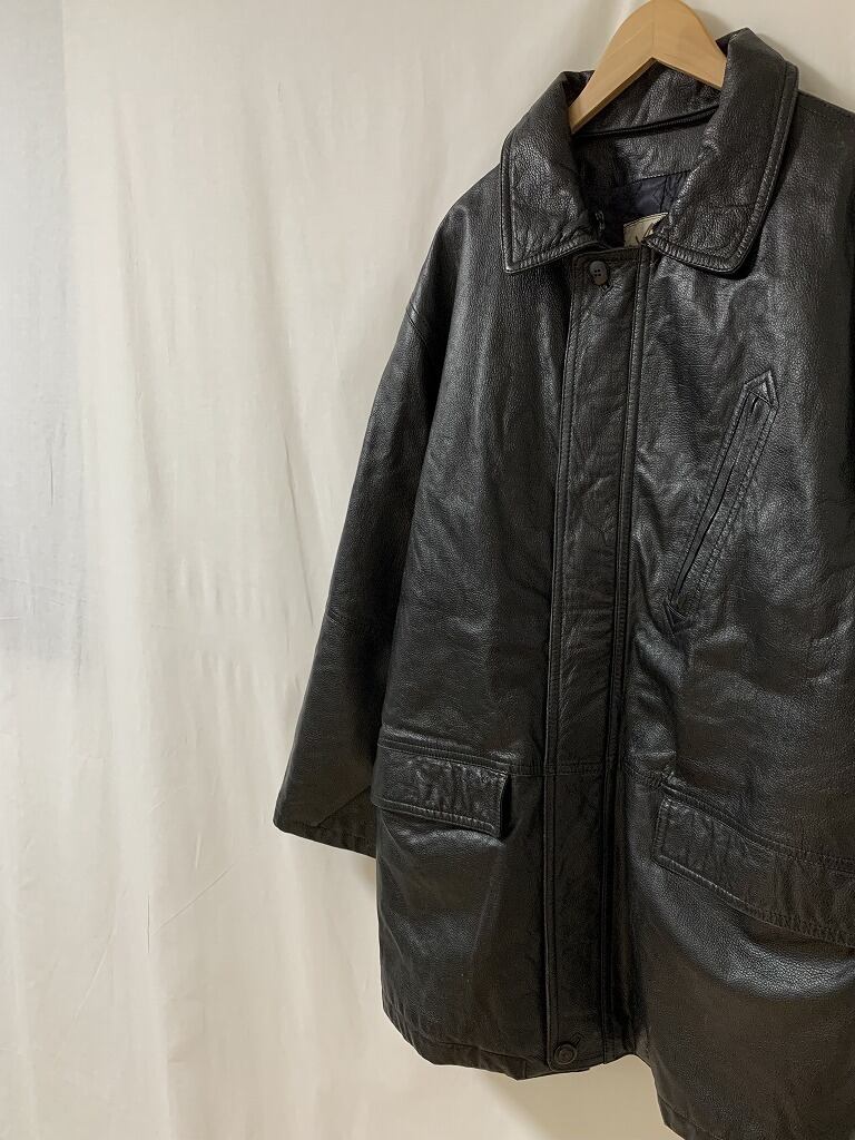 1980~90's Leather Zip-Up Middle Coat