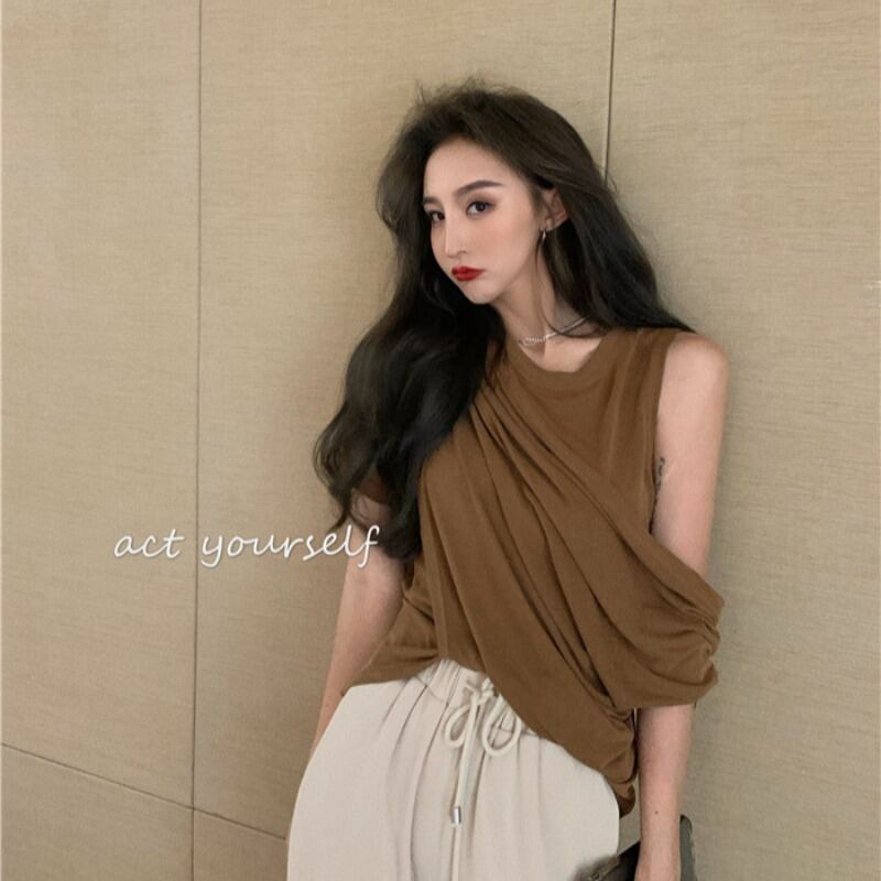 不規則なセクシーなデザインのTシャツの女性の夏の注意深い機械ストラップレス半袖2020新しいルーズトップのバージョン ブラックストロベリース40961708943