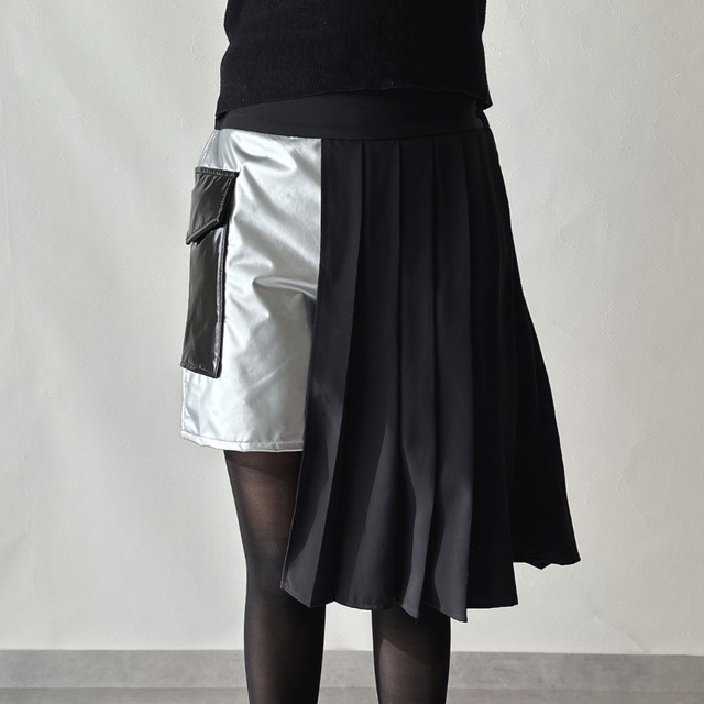 silver -pleats pants skirt-