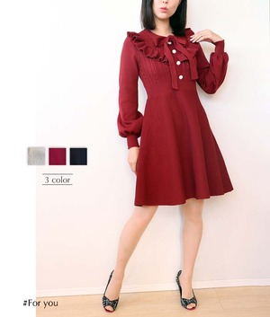 フリル襟リボンのニットワンピース_e0052111017