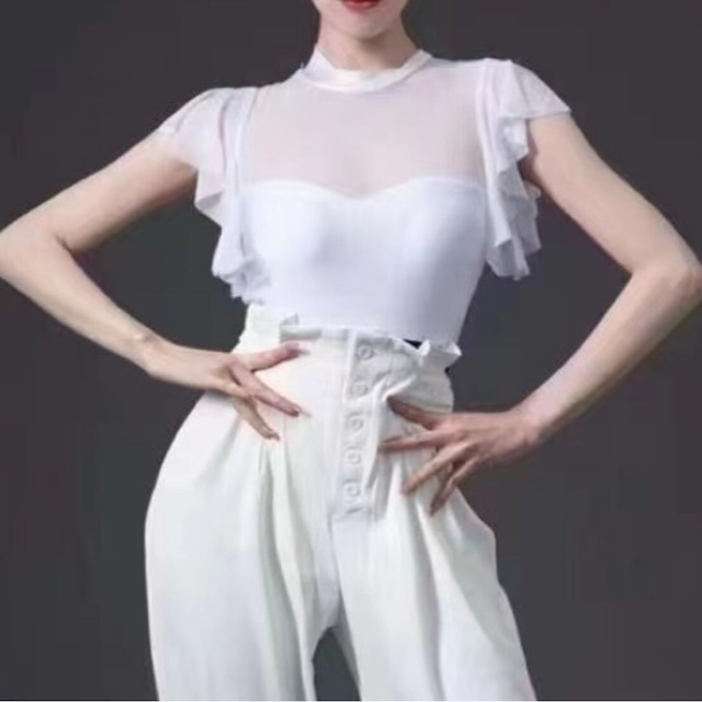 エレガントフローホワイト・ダンスワイドパンツ ds0204