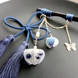 和柄鬼灯-彼岸花(青)-の木製かんざし|受注生産