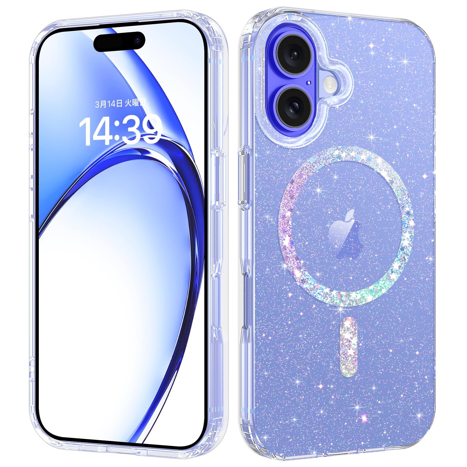 DUEDUE iPhone 16 ケース マグネット搭載 キラキラ クリア アイフォン16 ケース MagSafe対応 ワイヤレス充電可能 透明 全面保護 指紋防止 TPUケース 耐衝撃 黄変防止 おしゃれ 軽量 耐衝撃 滑り防止