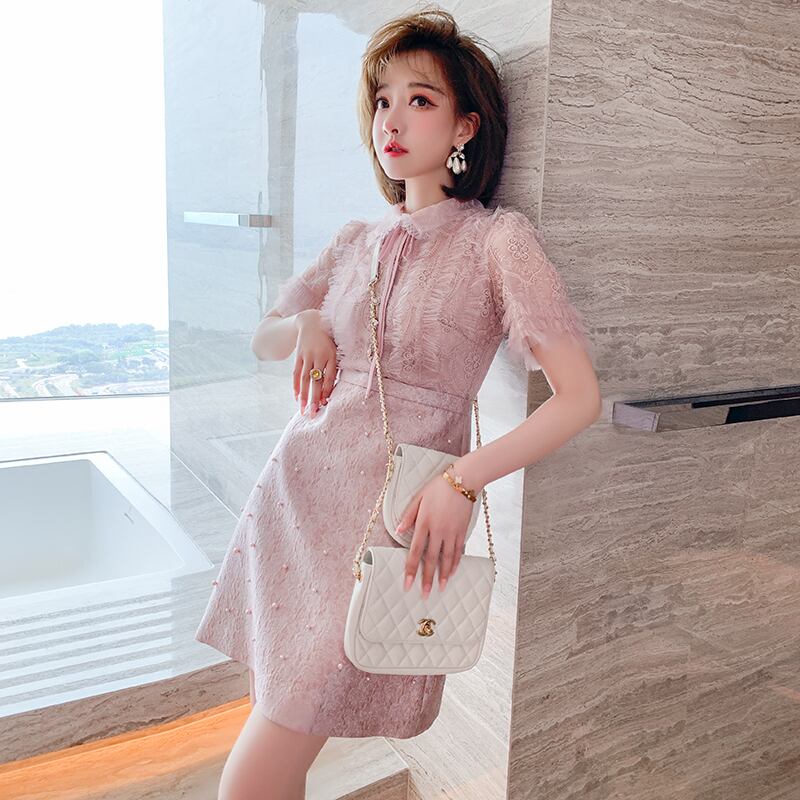 レースシャツ ジャカードドレス サマー レッド 刺繍 夏物 ステッチ MIUCO36648672787