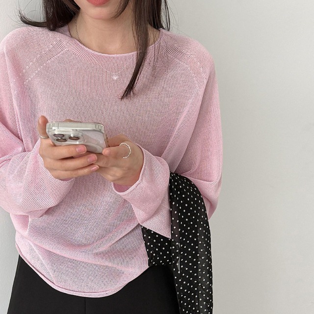 round-neck sheer knit　J00476