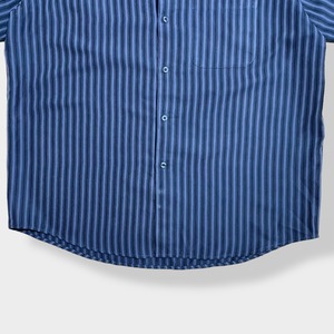 【EWM】ストライプシャツ  ポリシャツ 柄シャツ 長袖 L ビッグサイズ カジュアルシャツ US古着