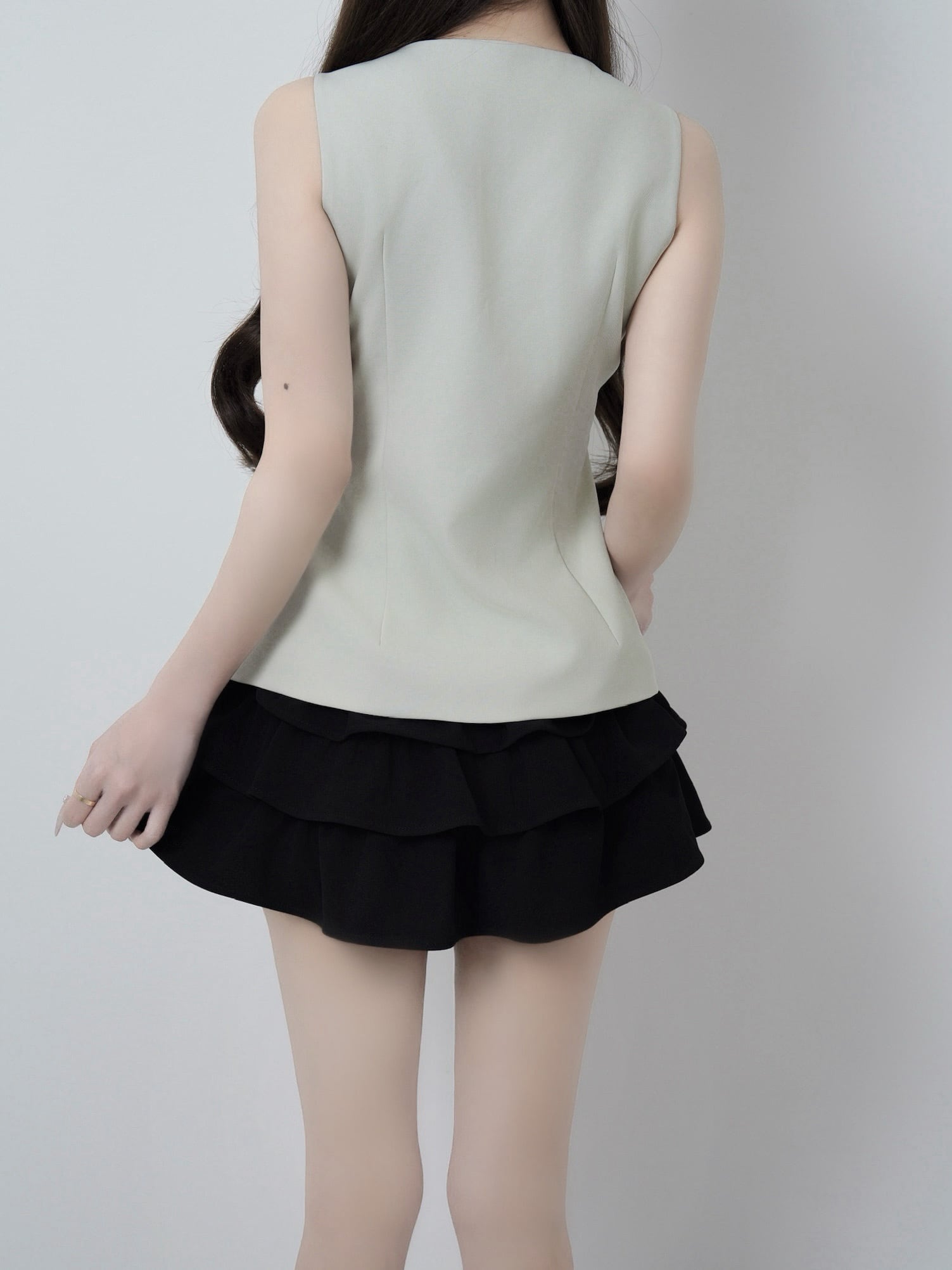 Lumignon original ♥Pearl ribbon chain quilting gilet【ミント