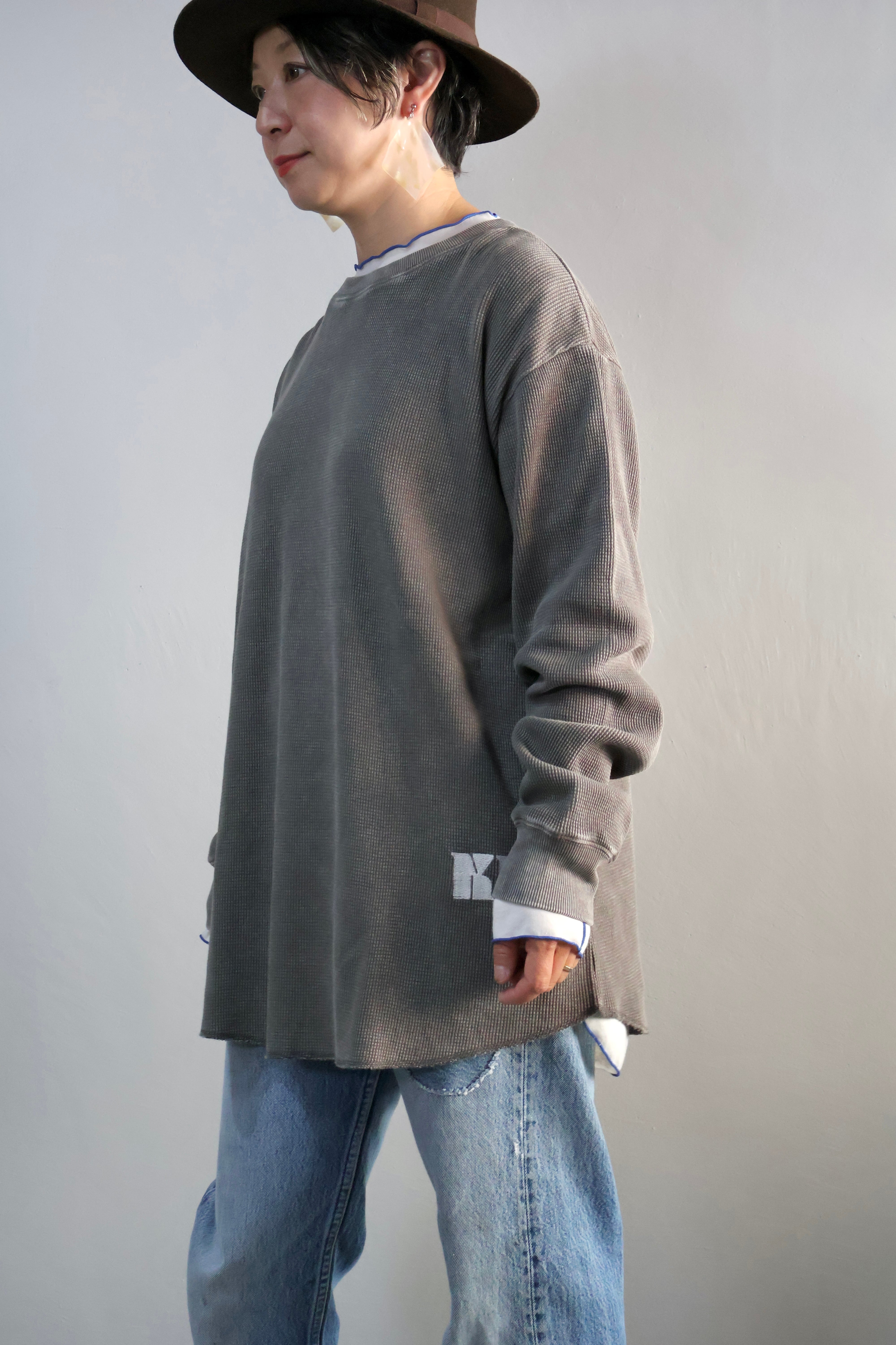 ワッフルピグメント加工クルー長袖【12506-272-10】2025SS