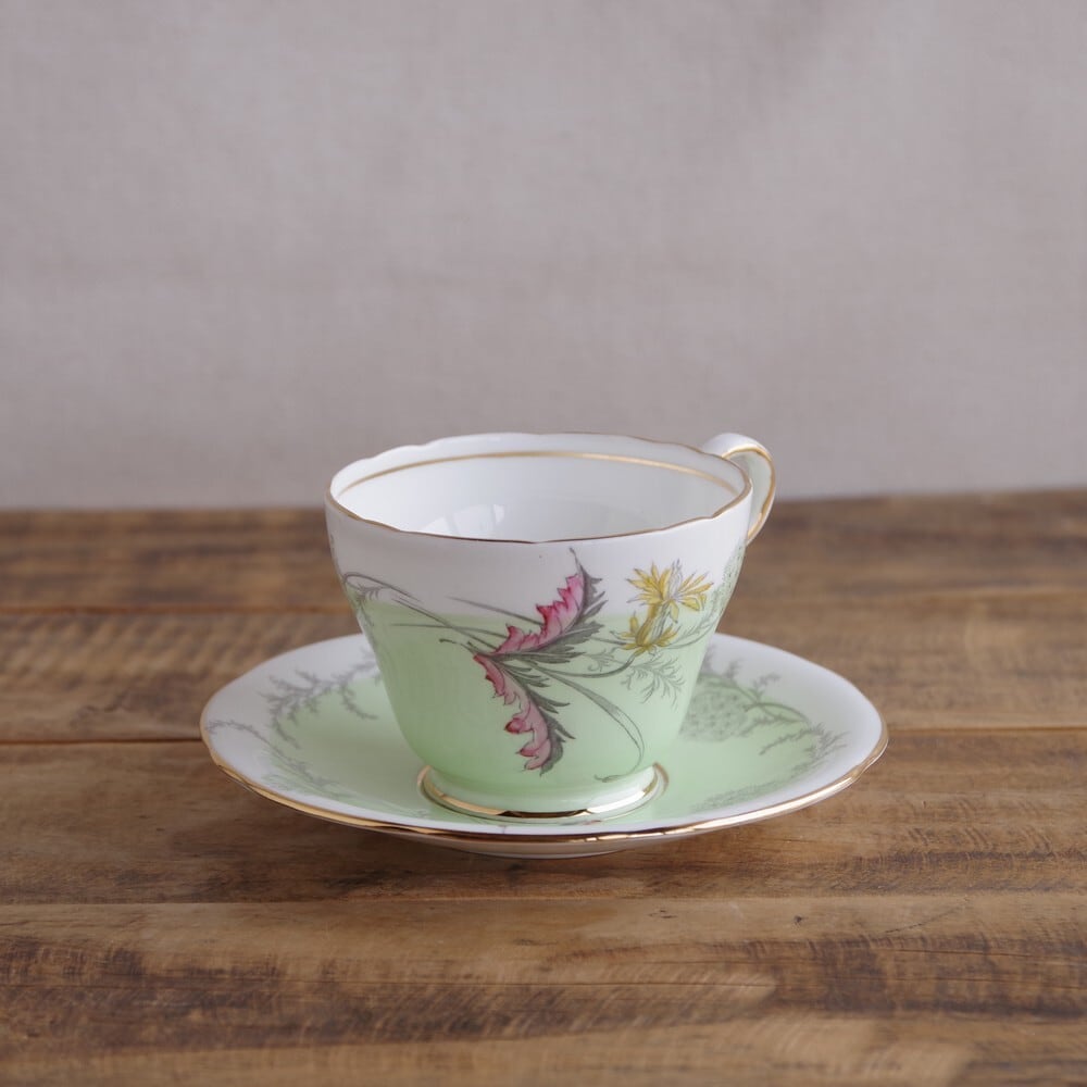 エインズレイ ウェイサイド グリーン たんぽぽ 花柄 コーヒーカップ