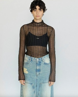 【MAISON SPECIAL】 Shirring Stripe Sheer Knitwear