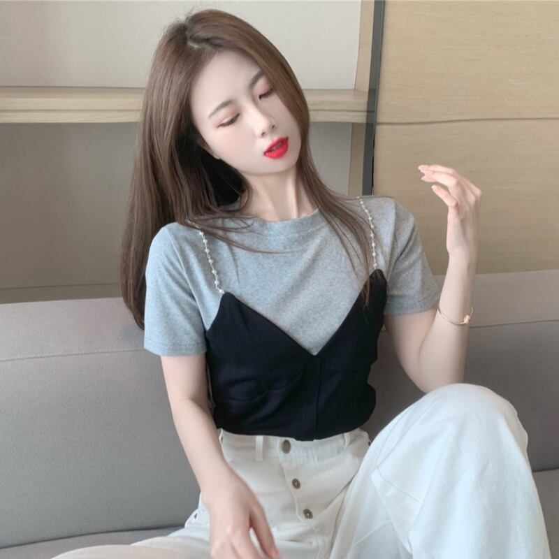 サマースタンダード薄手Tシャツ トップス レディース レトロ 夏物 ハンチェンe90855010151