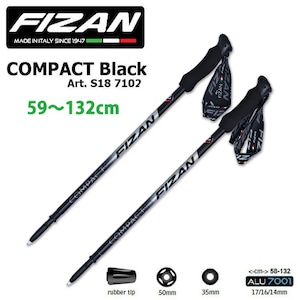 FIZAN フィザン 軽量 可変3段 トレッキングポール59-132cm COMPACT Black コンパクトブラック