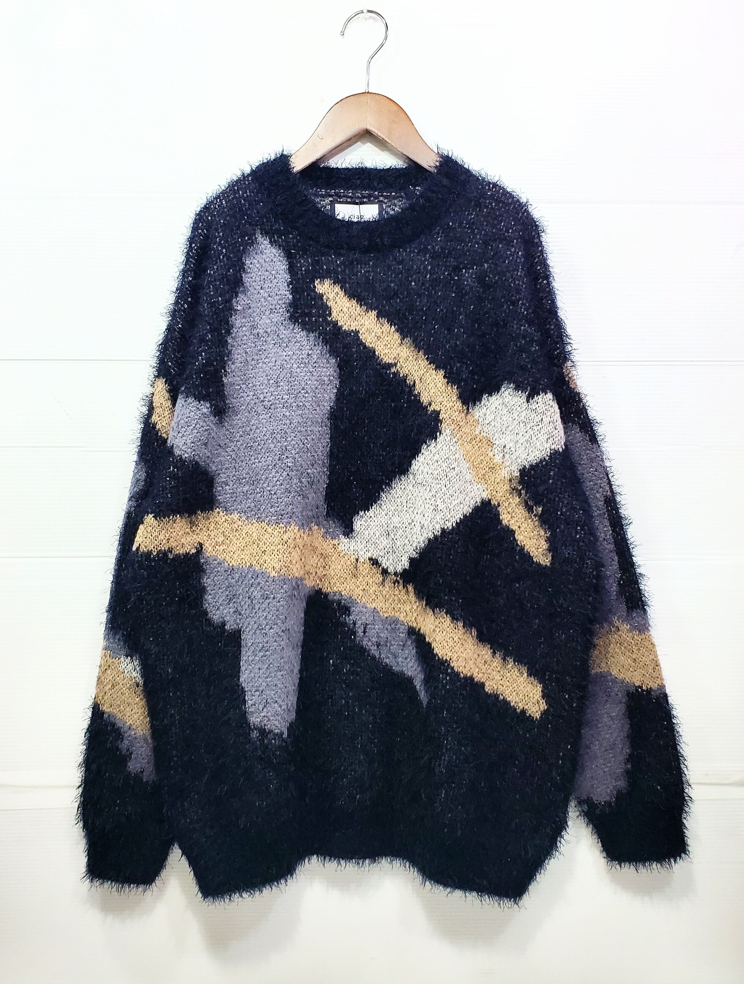 ciao ドロップショルダー モヘアタッチニットソー （スプラッシュブラック）