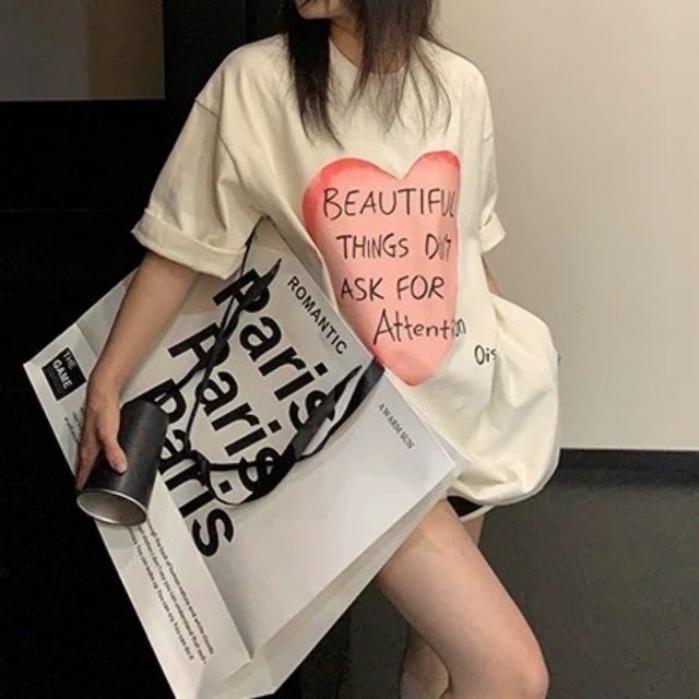 ビッグハートレタープリントルーズラインTシャツ 2col R02445