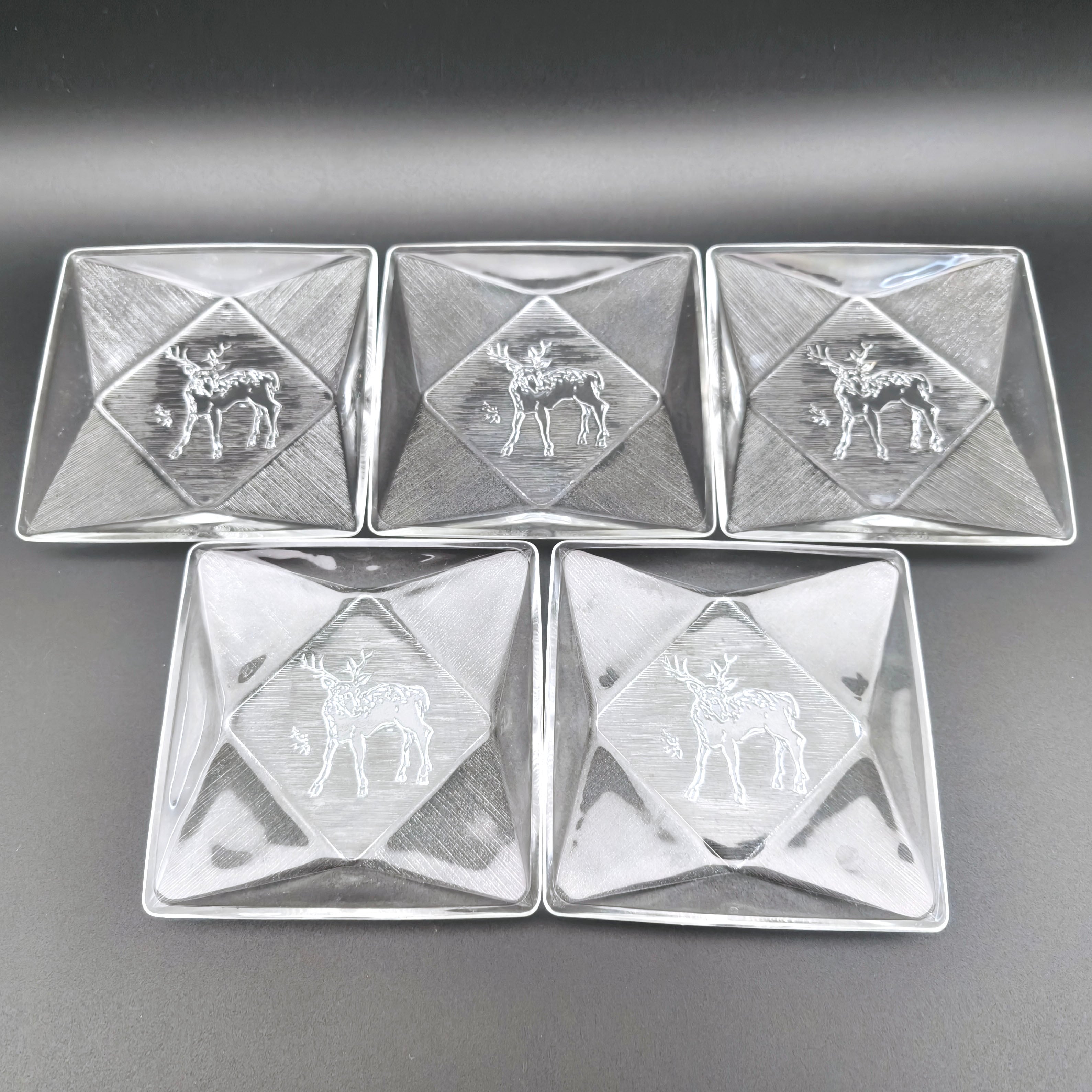 棟方志功・白鹿・ガラス銘々皿・5枚セット・No.250625-31・梱包サイズ