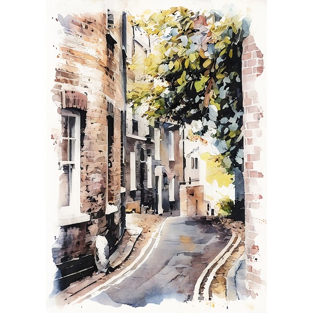 絵画 イギリス 風景画(街並み) ハムステッド インテリアアート額付き 水彩画・油絵調 WAT0263