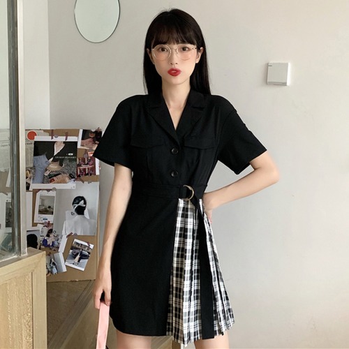 ✞ スカート ウエストすっきり☆着痩せ♥カワイイ♥チェック柄半袖スリーブ ショート ✞ゴスロリ SM ミリ 甘ロリ クラロリ 和ロリ エレガント 黒ロリ 姫ロリ 華ロリ BB-BB2172032