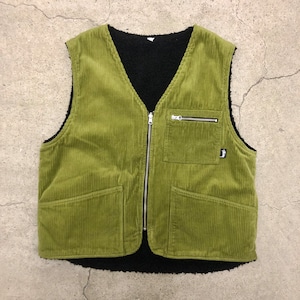 STUSSY/20AW/Wide Wale Reversible vest/M/リバーシブルベスト/コーデュロイ/ボア/グリーン/ステューシー