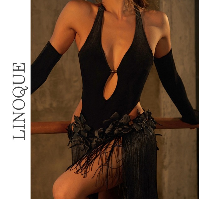 バックオープンフリンジスカートドレス【L00005】