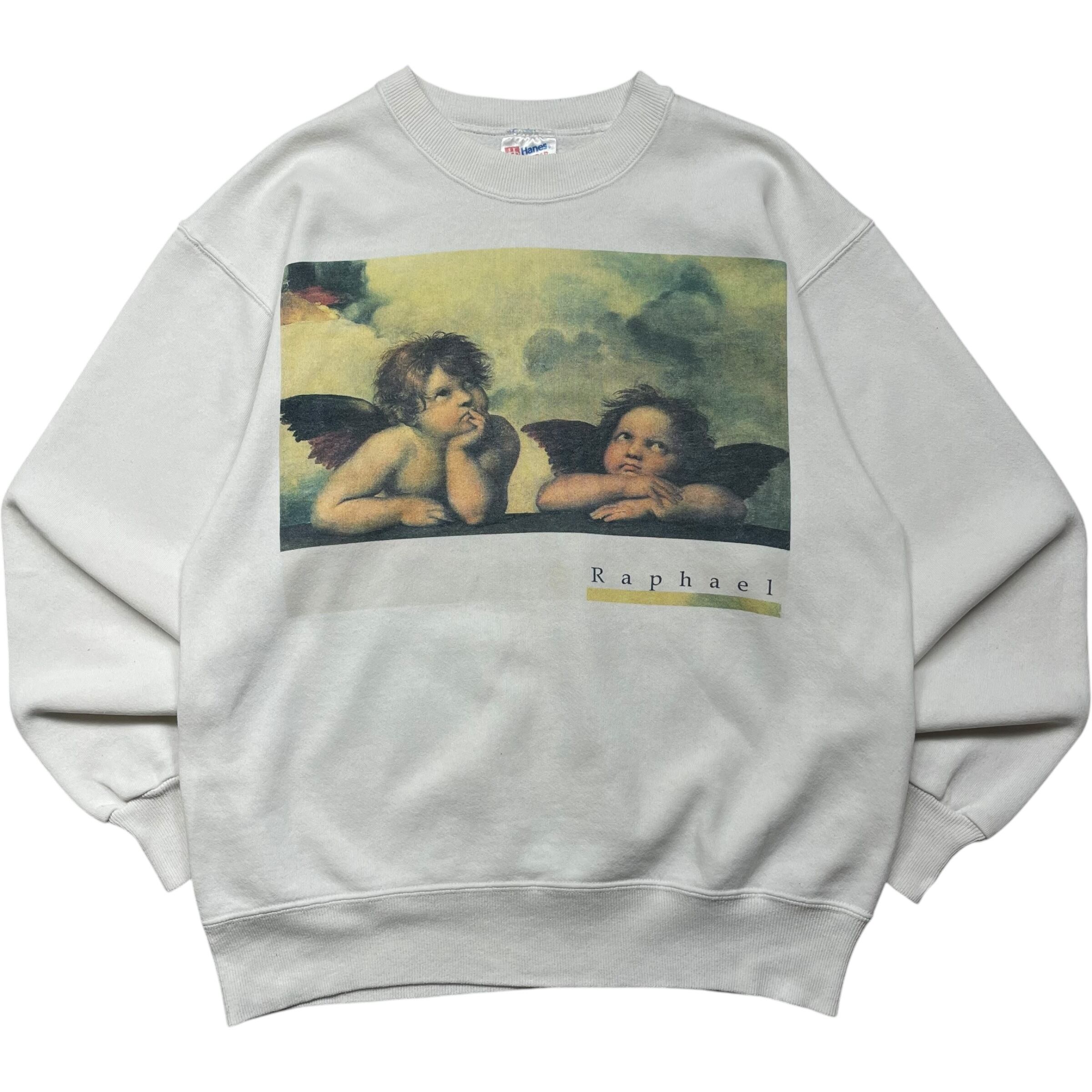 《M》 Hanes ヘインズ スウェット ラファエル 天使 プリント ホワイト USA製 90年代 vintage no.5320