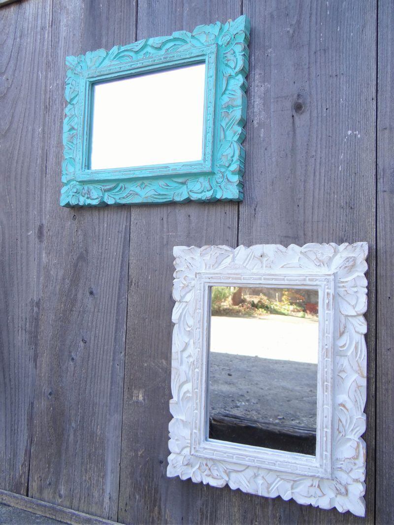 ミラー 鏡 壁掛け 木製 ウッド フレーム おしゃれ 木彫り レリーフ ...