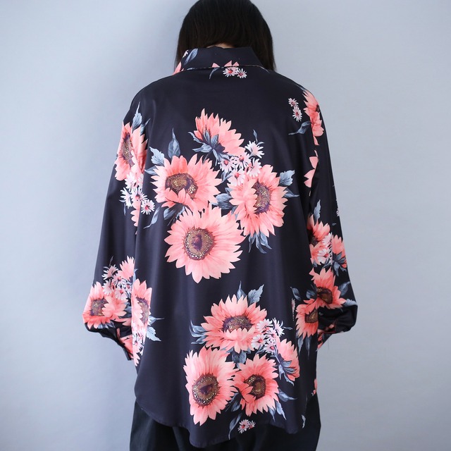 black base pink sunflower art pattern mode shirt