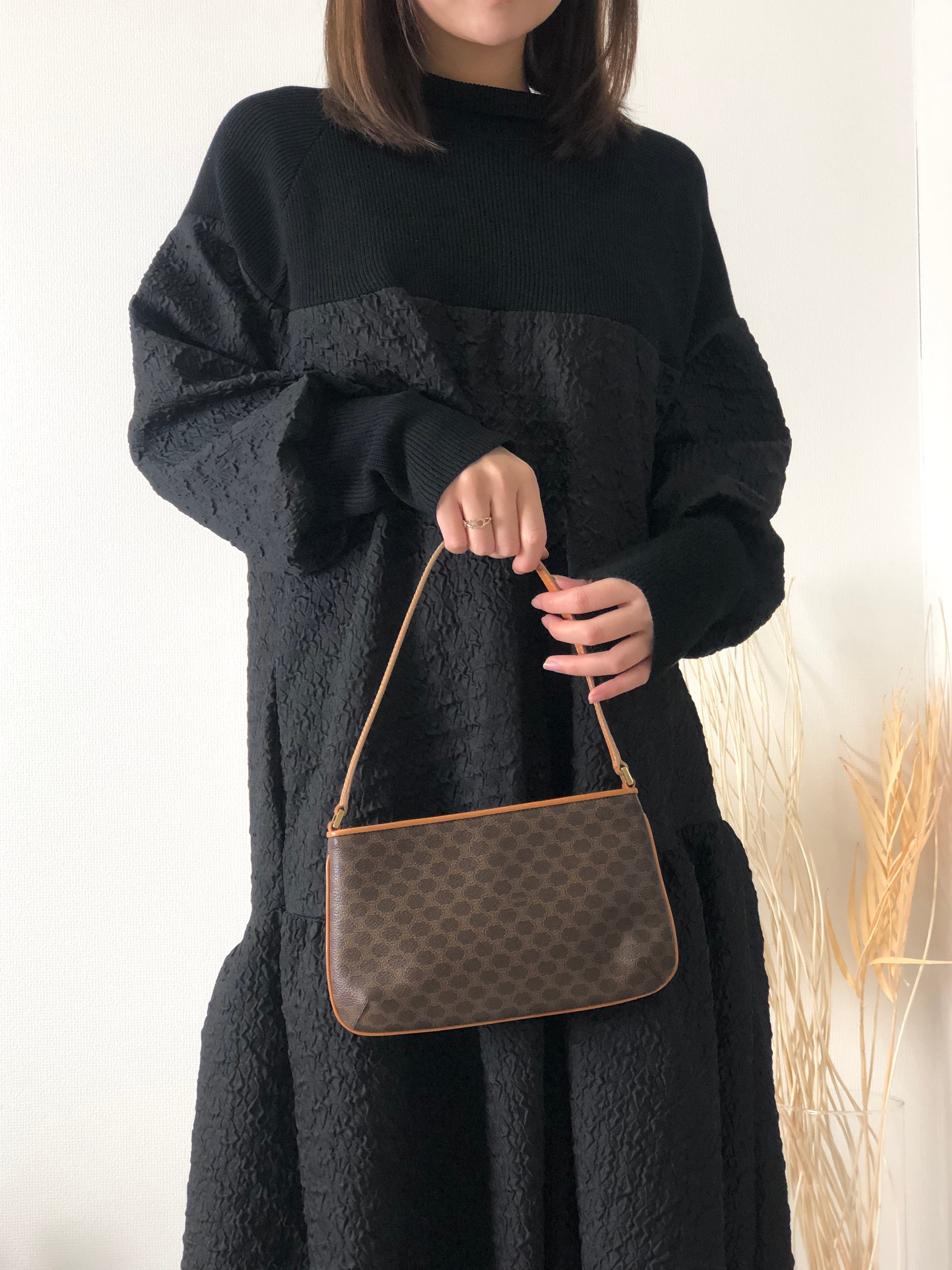 セリーヌ マカダム ホーボーショルダーバッグ レザー キャンバス 肩掛け CELINE セリーヌ マカダム レザー ホーボーバッグ ミニバッグ