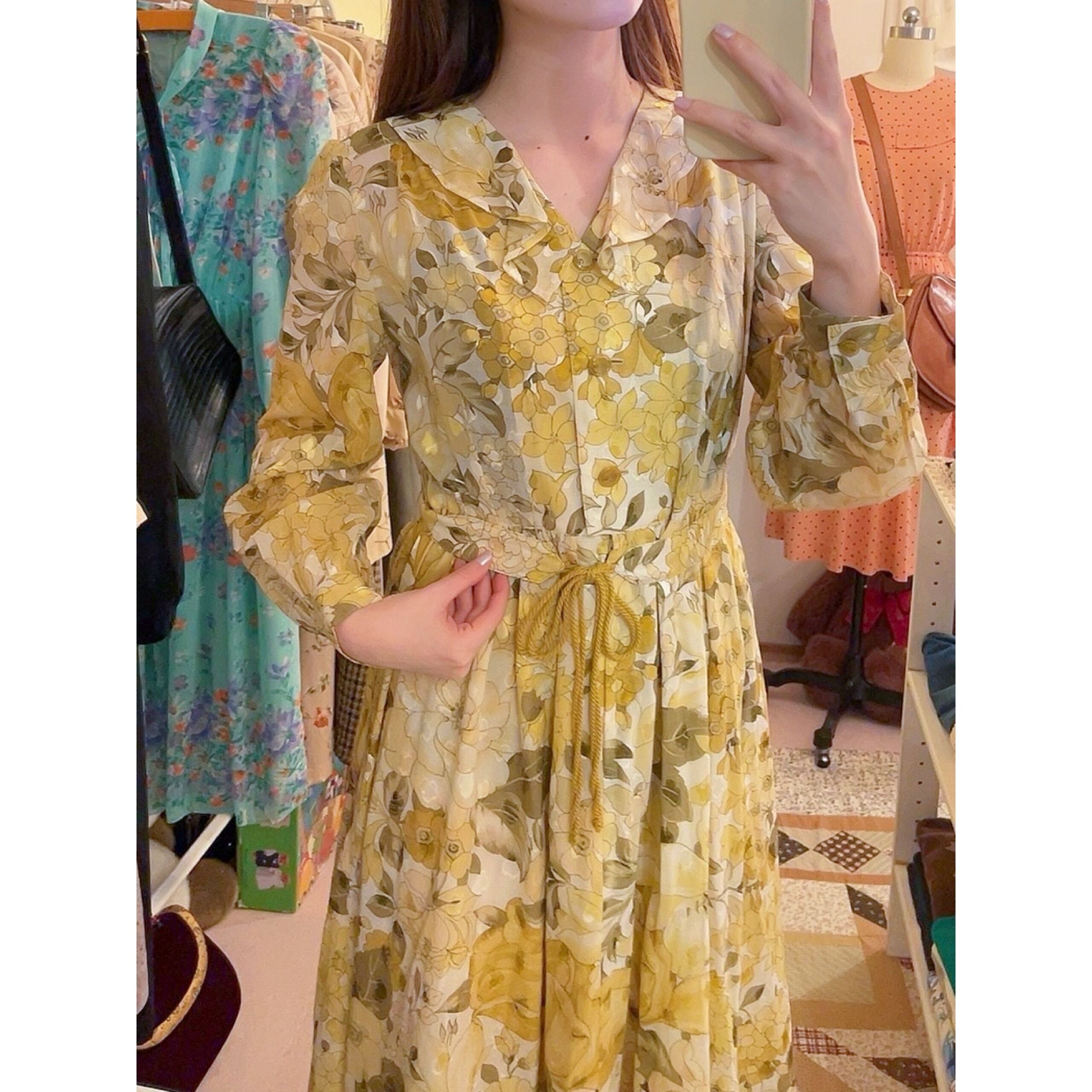 yellow sheer flower flare one-piece