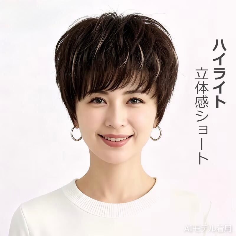 私元気!ハイライトフルウィッグ◎大人ショートフルウィッグ◎
